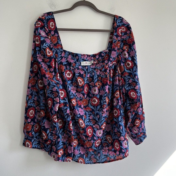 Vineyard Vines Top Womens XXL 2XL Colorful Tisbury Floral Square Neck - Picture 4 of 11